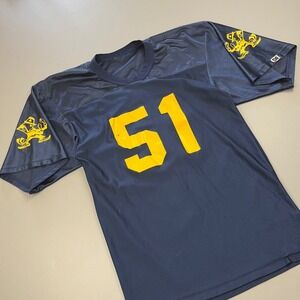 Vintage BA Notre Dame Football Jersey Mens L Blue Yellow 51 Leprechaun Logo Mesh